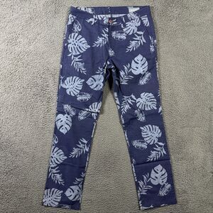 Bonobos Pants Mens 31x32 Blue Floral Print Slim Straight Lightweight Chambray